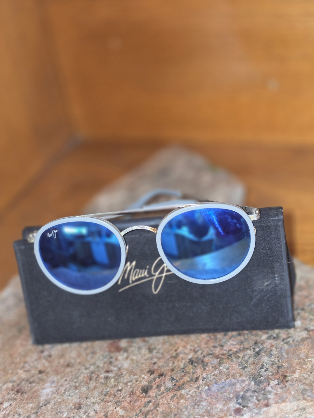 Maui Jim Men's Blue Mirror Round Sunglasses